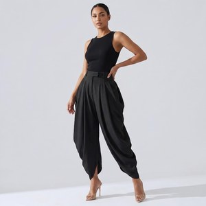 Women's High Waisted Striped Harem <b>Pants</b> Cotton Bamboo Fiber Loose Fit Ankle Length Elastic Waist Casual Autumn Trousers - Product Image 6