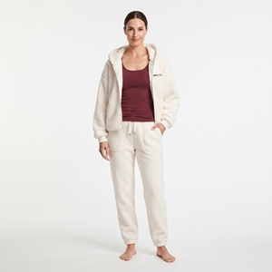 Sudadera con capucha de forro polar Sherpa para mujer, con cremallera completa y bolsillos laterales, y pantalones deportivos para invierno, OEM ODM. - Product Image 1