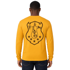 Iota Gold <b>Long</b> Sleeve Crew Neck T-Shirt Men’s Cotton Casual Fraternity Letter Print Pullover Tee Lightweight Everyday Wear - Product Image 2