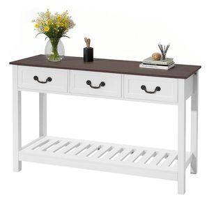 47-Inch Farmhouse <b>Console</b> <b>Table</b> with Bottom <b>Storage</b> Shelf and Drawers Wooden Rectangle Entrance for Behind the Couch Use - Product Image 1