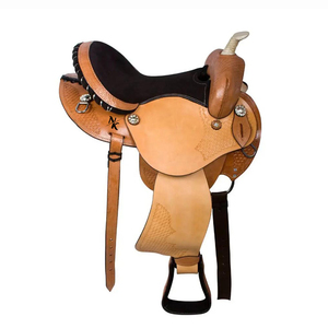 Selle de cowboy de qualité supérieure en cuir de vache véritable, équipement d'équitation pour le ranch, bridons et cordes westerns - Product Image 1