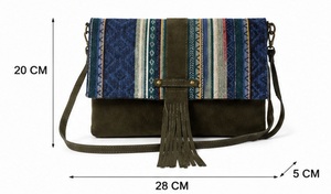 Bolso Bandolera de Piel Genuina Estilo Boho Tribal para Mujer, con Borlas y Solapa, 3ltr, Logotipo Personalizado OEM, Venta al Por Mayor - Product Image 4