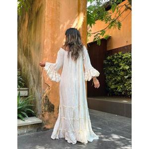 Vestido de Maternidad Moderno Estilo Boho para Boda, Vestido Largo de Alta Calidad con Volantes en los Hombros, Mangas Anchas, Diseño sin Espalda, Algodón Ecológico - Product Image 2