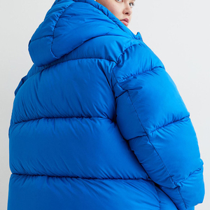 2026 Trending Women's Blue Hooded Puffer Jacket Full <b>Sleeve</b> Zipper Closure Solid Color Winter Warm Down Coat Casual Outerwear - Product Image 4