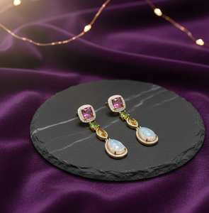 Boucles d'oreilles arc-en-ciel pour mariage, améthyste bleue, pierres précieuses vertes, jaunes et blanches, bijoux en argent 925, boucles d'oreilles pour soirée - Product Image 2