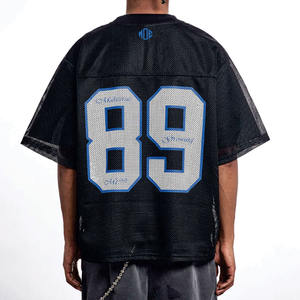 Maillot de football américain noir surdimensionné en maille, personnalisable avec numéro, style streetwear, uniformes d'équipe, fabrication de vêtements OEM en gros - Product Image 5