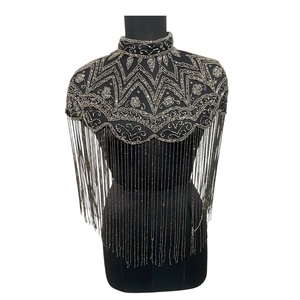 Poncho-Cape Blouse Femme de Haute Qualité, Fait Main, Lourd, de Créateur, 100% Polyester, à Motifs Floraux, Paillettes et Perles, Anti-Plis, Tendance - Product Image 1
