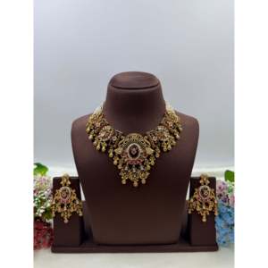 Indian Ethnic Gold Plated <b>Pearl</b> Bridal Necklace <b>Set</b> by Akira Chorski - Product Image 5
