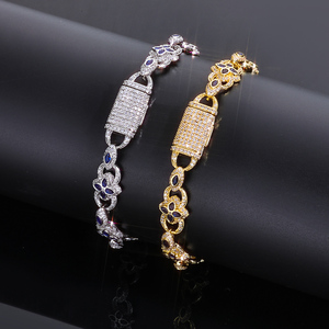 Bracelet floral en diamant de culture, argent 925, léger, diamant certifié, pierre bleue, bijoux élégants, cadeau pour femme - Product Image 3
