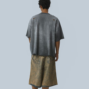 Camiseta de algodón OEM estilo streetwear oversize de invierno, con hombros caídos, efecto desgastado vintage y lavado, de jersey largo. - Product Image 2