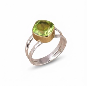 Wholesale Natural Peridot Gemstone Ring 925 Sterling Silver <b>Cushion</b> Cut Dual Band Hammered <b>Statement</b> Ring Gift for Women - Product Image 1