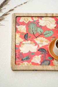 Manufacturer Direct Selling Square mango wooden Enamel Print inlay <b>Tray</b> for Fruit Food Decor <b>Tray</b> for table decor and tableware - Product Image 4