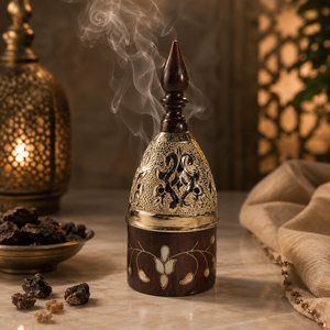 Traditional Wooden <b>Bakhoor</b> Burner With Metal Moon Design Mabkhara <b>Oud</b> Burner Middle Eastern Home Decoration Ramadan Eid Gift - Product Image 4