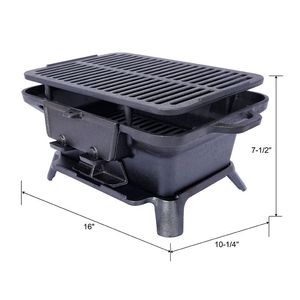 Portable <b>Cast</b> <b>Iron</b> Outdoor BBQ <b>Grill</b> with Grate for Outdoor Activities - Product Image 6