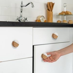 Wooden Cabinet Knobs White Marble & Gold Dresser Handles Round Drawer Pulls for Cupboard Furniture Set of 4 - Product Image 3