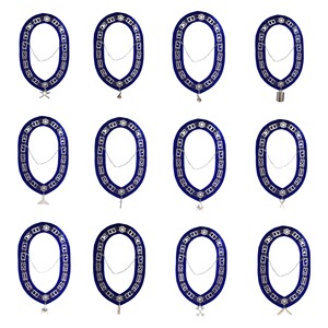 Masonic Sew-On Badges Set of 12 Blue Leather Vintage Embroidered Lace with <b>Silver</b> Emblems and Customizable Design - Product Image 3