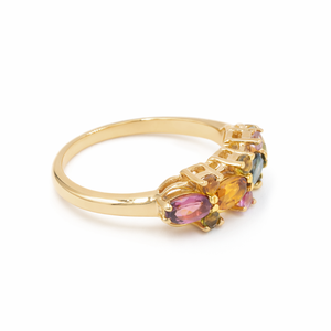 Bague en argent sterling 925 avec dix pierres de tourmaline multicolores, pierres précieuses ovales et rondes, design superposé, plaqué or et rhodium - Product Image 5
