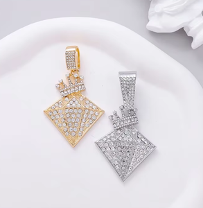 Collier pendentif diamant strass brillant, chaîne cubaine, plaqué or, argent, bijoux colorés pour soirée - Product Image 1