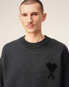 Suéter de Lana Tejido con Cuello Redondo Extra Grande para Hombre, Logotipo de Corazón Bordado, Manga Regular, Antipilling, Estilo Normcore, Ropa de Otoño - Product Image 3
