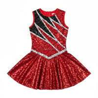 Robe de danse majorette personnalisée pour femmes, rouge, noire et argentée, à paillettes, sans manches, costume de performance OEM