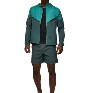 Men's <b>Reflective</b> High Visibility Windbreaker Set for Night <b>Running</b> with Hooded <b>Jacket</b> and Elastic Waist Shorts for Safety Sport - Product Image 1