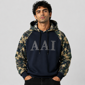 Sudaderas con capucha personalizadas con mangas de camuflaje para hombre, de corte holgado, estilo casual, inspiradas en el camuflaje, de la marca de ropa. - Product Image 1