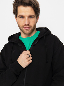 Men's <b>Black</b> Hooded <b>Zip</b>-<b>Up</b> Sweatshirt Regular Fit Casual Solid Color Long Sleeve Cotton <b>Hoodie</b> Autumn Wear - Product Image 2