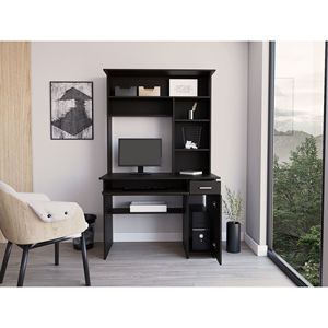 Scrivania nera Compu Hutch con pannello porta vassoio per tastiera per CPU e più scaffali un cassetto-scrivania Computer - Product Image 3