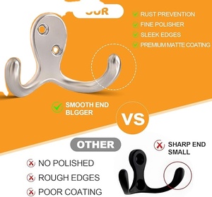 ตะขอแขวนเสื้อโค้ทอะลูมิเนียมสองง่ามสำหรับห้องนั่งเล่นห้องน้ำและห้องครัว - Product Image 1