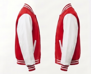 Veste universitaire rouge pour homme avec manches blanches, boutonnée, décontractée, coupe classique, pour l'automne - Product Image 5