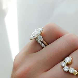 Wholesale F VS Marquise CVD Diamond <b>Ring</b> Marquise Accents 14K Real Gold 2.5 Carat Moissanite Three Stone Factory Supplier OEM - Product Image 5