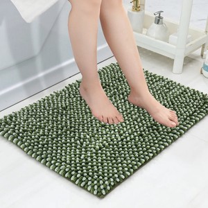 Tapis de bain en coton vert rectangulaire épais et moelleux avec dos antidérapant en caoutchouc, style moderne pour usage domestique - Product Image 1