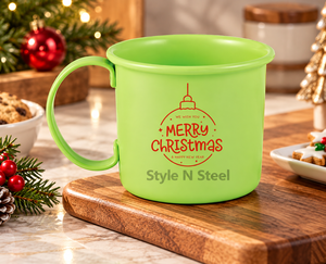 Style N Steel Green Enamel <b>Mug</b> Christmas Pattern Screen Printing Handle <b>Novelty</b> Design Home Use - Product Image 1