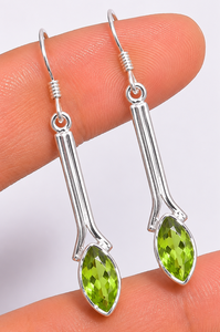 Pendientes de Plata con Peridoto, Corte Marquesa, Largos, con Piedras Preciosas, Plata de Ley 925, Joyería Hecha a Mano, Pendientes de Peridoto Verde - Product Image 3