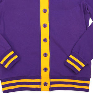 Cardigan violet à col en V pour femme, manches longues, broderie du logo Eighteen, style preppy, pull en tricot - Product Image 6
