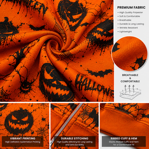 Custom Halloween All Over Print Full Zip Mask Hoodie Orange Oversized Streetwear Hoodie Heavyweight Fleece Zip Up Jacket for Men - Product Image 5