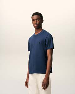 Camiseta de Algodón para Hombre, Corte Regular, Color Azul Marino, Cuello Redondo, Manga Corta, Estilo Casual, Color Sólido, Tejido Jersey, Logotipo Frontal - Product Image 3