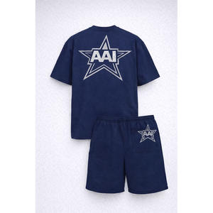 Conjunto de Camiseta y Pantalones Cortos de Algodón para Hombre con Estampado de Estrella AA1 Personalizado, Ropa Deportiva Holgada de Verano, Venta al Por Mayor OEM - Product Image 3