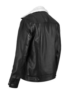 Men's Black Leather <b>Sherpa</b> <b>Jacket</b> Warm Winter Shearling <b>Lined</b> Casual <b>Jacket</b> - Product Image 2