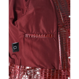 Women's Genuine Leather <b>Trucker</b> <b>Jacket</b> Embossed Crocodile Pattern Red Full Sleeve Turn-down Collar Autumn Style - Product Image 4
