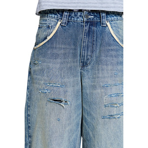 New Arrival OEM Summer Men's Plaid High Waist Straight Fit 100% Cotton Eco-Friendly Breathable <b>Jeans</b>-Vacation Sporty Vintage - Product Image 4