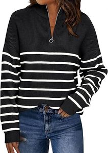Women's Quarter Zip Striped Oversized Sweater 2026 <b>Mock</b> <b>Turtleneck</b> Fall Fashion Outfit - Product Image 6