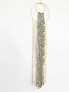 Décoration murale en macramé bohème faite à la main avec motif de feuilles vertes, cerceau circulaire en coton tressé, art décoratif - Product Image 2