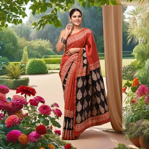 Sari en soie Chanderi indien, style classique traditionnel - Product Image 1