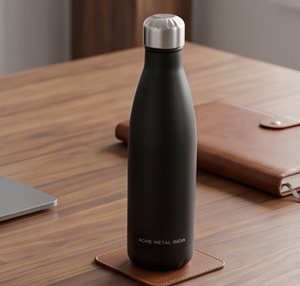 Botella de Acero Inoxidable Premium con Diseño Esmaltado en Negro y Plata, Perfecta para Hidratación Diaria, Gimnasio, Yoga, Viajes y Regalos - Product Image 2
