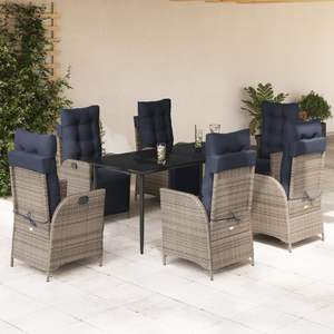 Juego de comedor de patio de ratán polivinílico gris de 7 piezas con cojines Muebles de exterior con estilo - Product Image 1