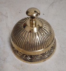 Antique Finish <b>Brass</b> Reception <b>Bell</b> Ornate Ribbed Dome Press <b>Bell</b> Decorative Tabletop Service <b>Bell</b> for Hotel Restaurant Office - Product Image 5