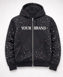Custom Men Winter <b>Knitted</b> 420g Rhinestone Tracksuit <b>Set</b> Breathable Zip Hoodie Joggers Fleece Streetwear 100% Cotton Wholesale - Product Image 1