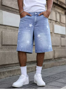 Mens blue denim shorts for spring and summerwith stars printed on the legsare stylish and simple to <b>match</b> - Product Image 3