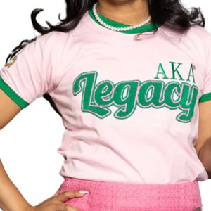 T-shirt en chenille rose AKA Legacy pour femme, broderie de lettres grecques, col rond premium, haut décontracté de sororité, tissu de haute qualité - Product Image 5